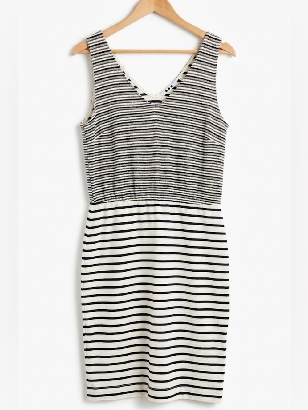 Three Dots Striped V-Neck Elastic Waist Midi Dress M